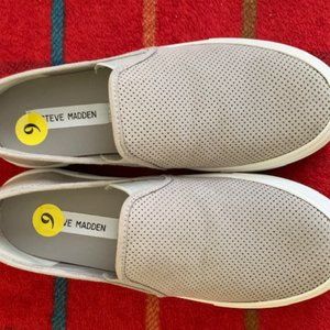 LIGHT GREY SUEDE SLIP ONS